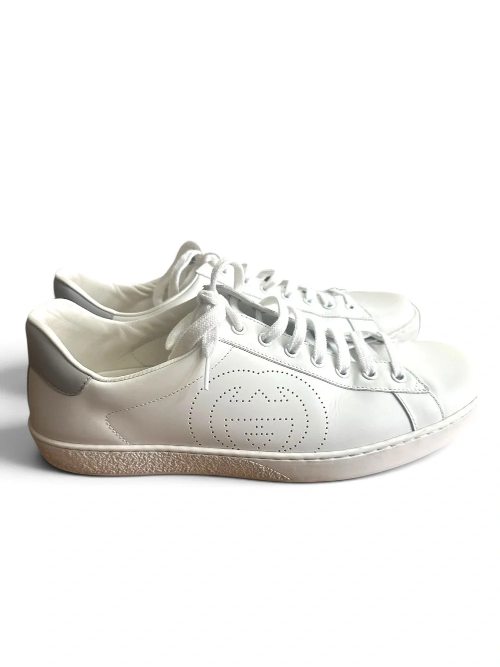 Gucci Men’s Ace Interlocking G White Leather Sneakers 10 / US 10.5